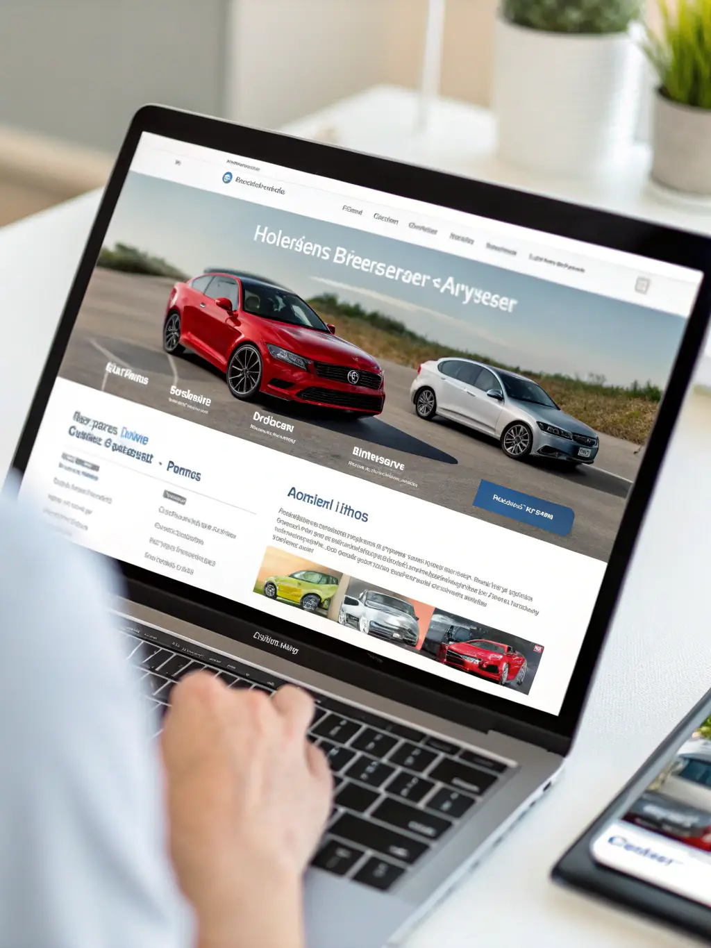 A screenshot of a modern, user-friendly auto dealership website, highlighting its intuitive navigation and attractive vehicle listings, demonstrating the value of website merchandising.